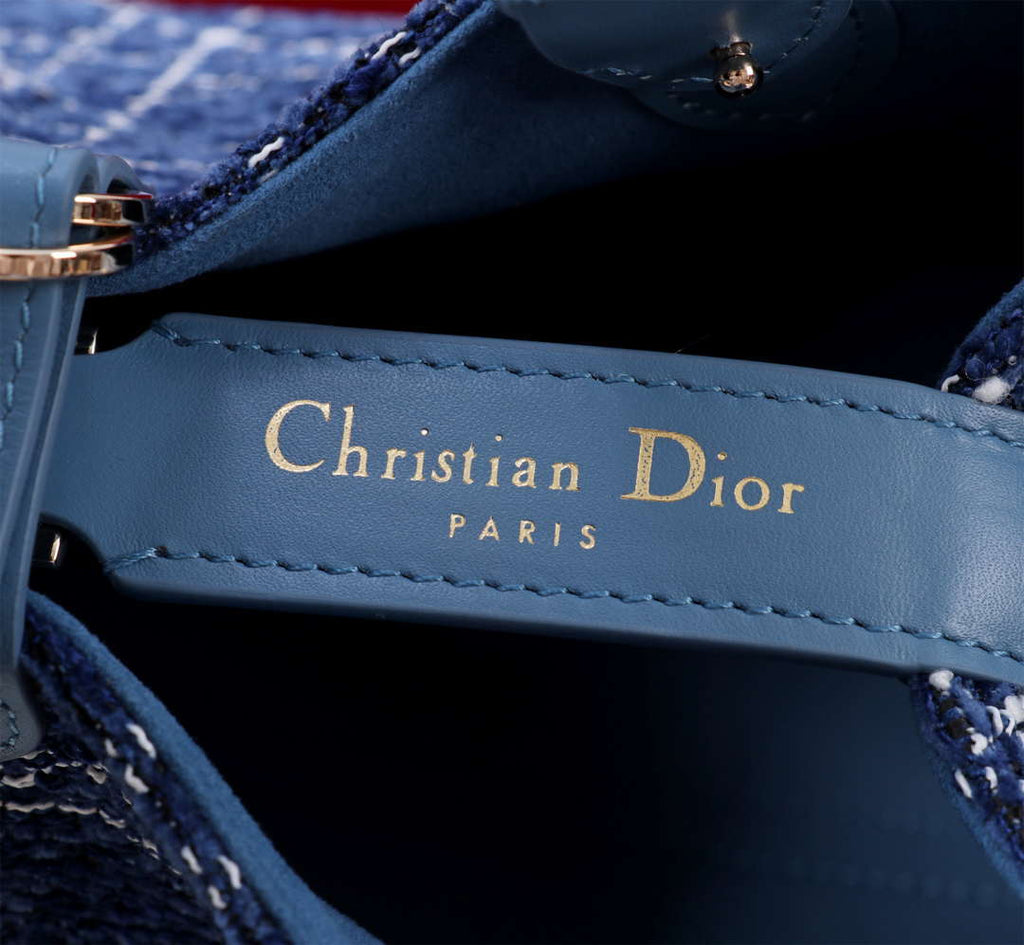 Dior M2820 Large Dior Toujours Bag Denim Blue Tweed with White Cannage Motif