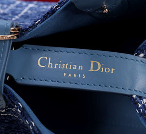 Dior M2820 Large Dior Toujours Bag Denim Blue Tweed with White Cannage Motif - Default Title - View 9