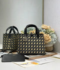 Dior M2821 Medium Dior Toujours Bag Black Tweed Embroidered diamond