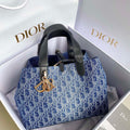 Dior M2821 Medium Dior Toujours Bag Blue Denim Dior Oblique Jacquard - Default Title - View 1