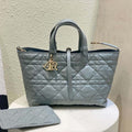 Dior M2821 Medium Dior Toujours Bag Blue Macrocannage Calfskin - Default Title - View 1