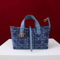 Dior M2821 Medium Dior Toujours Bag Denim Blue Tweed with White Cannage Motif - Default Title - View 1