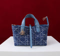 Dior M2821 Medium Dior Toujours Bag Denim Blue Tweed with White Cannage Motif