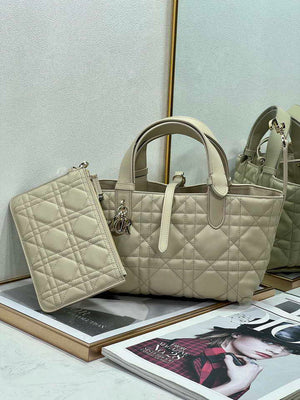 Dior M2822 Small Dior Toujours Bag Beige Macrocannage Calfskin - Default Title - View 3