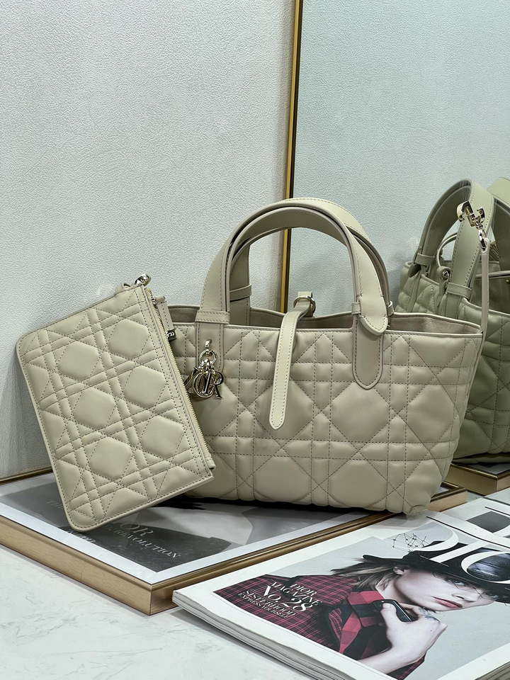 Dior M2822 Small Dior Toujours Bag Beige Macrocannage Calfskin - Default Title - View 3
