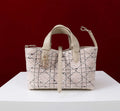 Dior M2822 Small Dior Toujours Bag Beige Tweed with White Cannage Motif