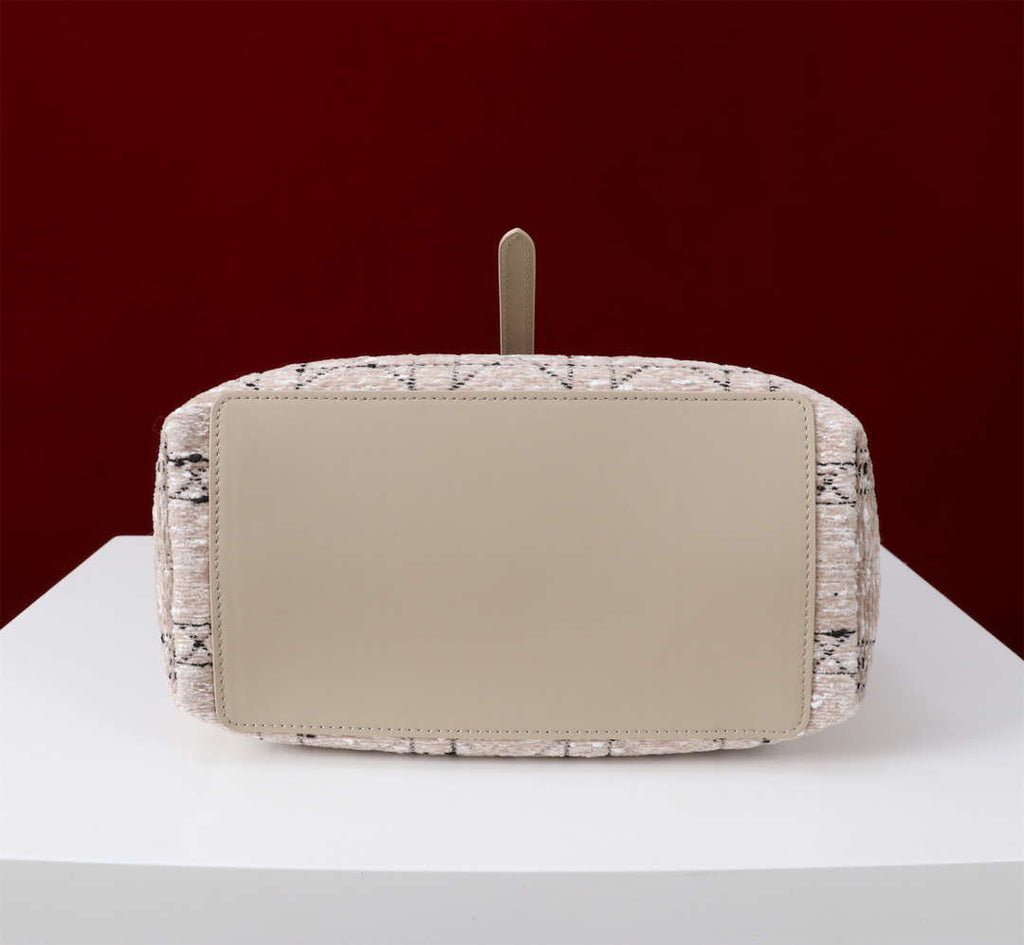 Dior M2822 Small Dior Toujours Bag Beige Tweed with White Cannage Motif