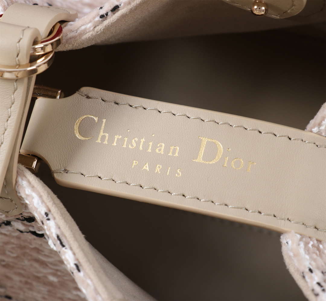 Dior M2822 Small Dior Toujours Bag Beige Tweed with White Cannage Motif