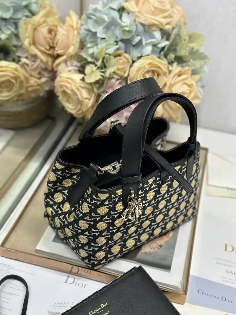 Dior M2822 Small Dior Toujours Bag Black canvas with diamond embroidery