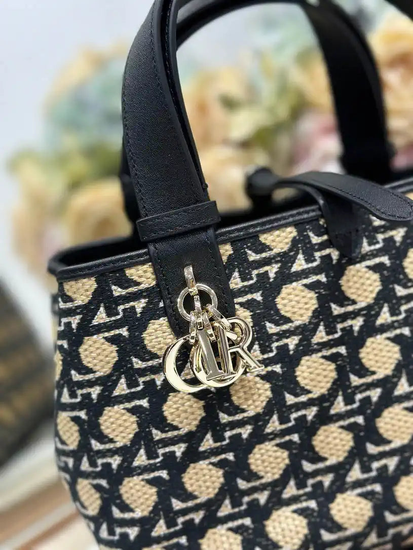 Dior M2822 Small Dior Toujours Bag Black canvas with diamond embroidery