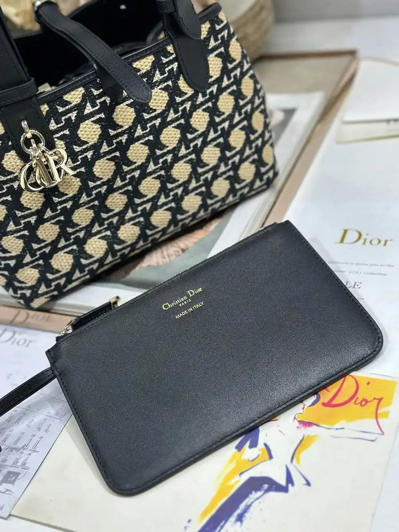 Dior M2822 Small Dior Toujours Bag Black canvas with diamond embroidery