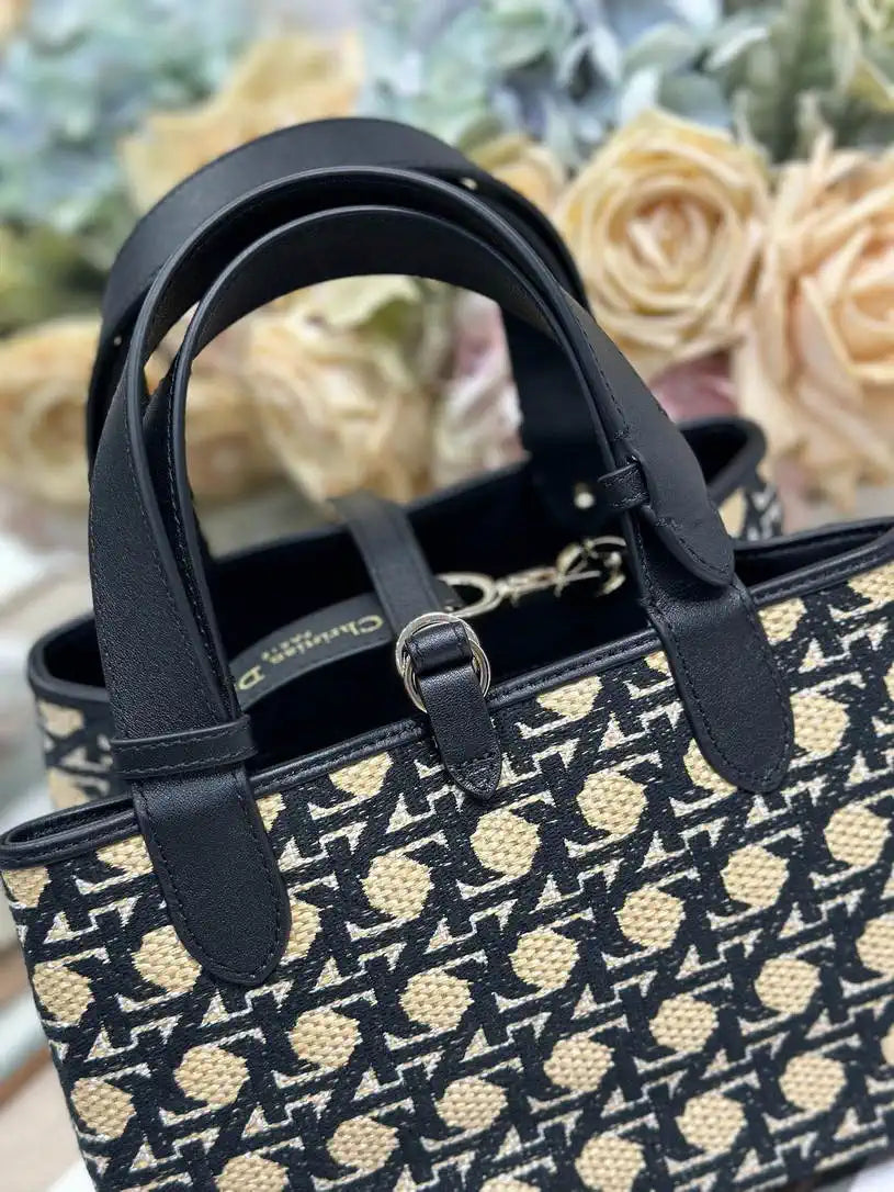 Dior M2822 Small Dior Toujours Bag Black canvas with diamond embroidery
