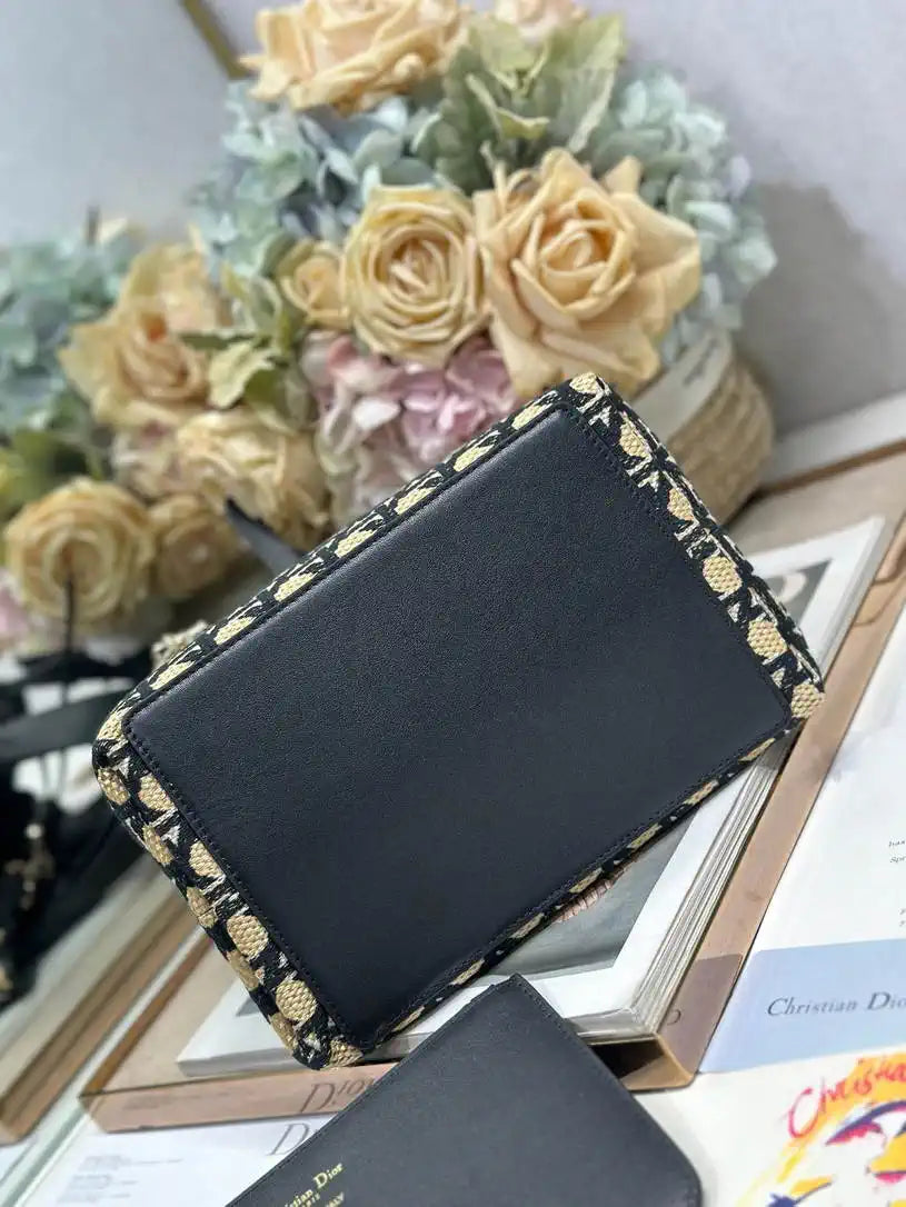 Dior M2822 Small Dior Toujours Bag Black canvas with diamond embroidery