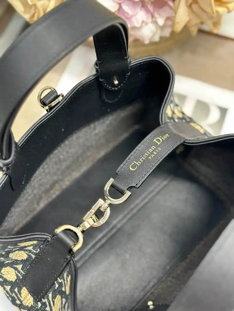 Dior M2822 Small Dior Toujours Bag Black canvas with diamond embroidery