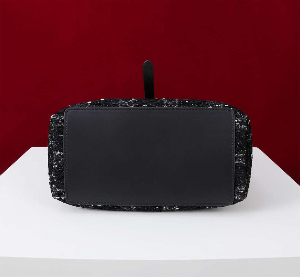 Dior M2822 Small Dior Toujours Bag Black Tweed with White Cannage Motif
