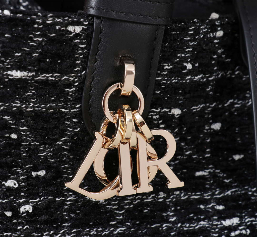Dior M2822 Small Dior Toujours Bag Black Tweed with White Cannage Motif
