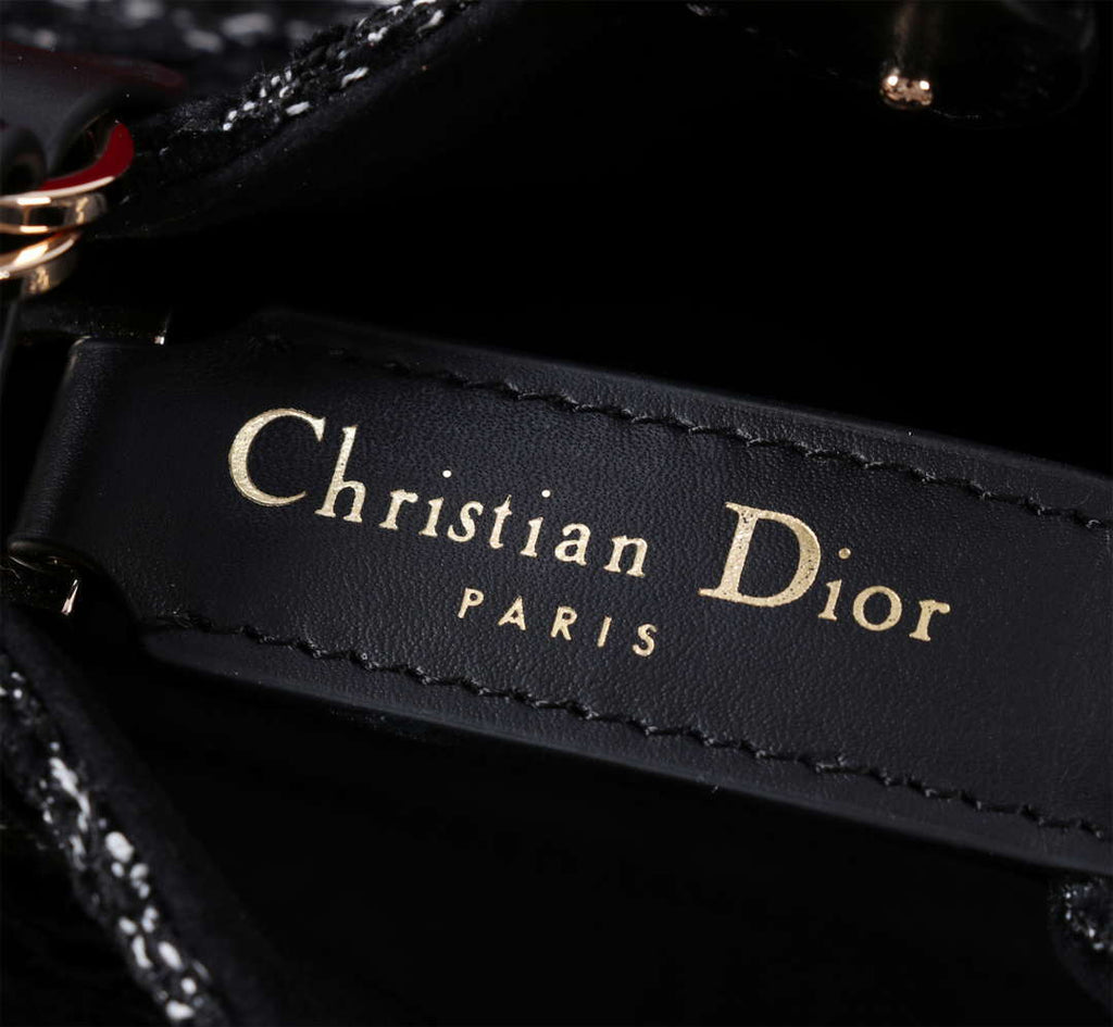 Dior M2822 Small Dior Toujours Bag Black Tweed with White Cannage Motif
