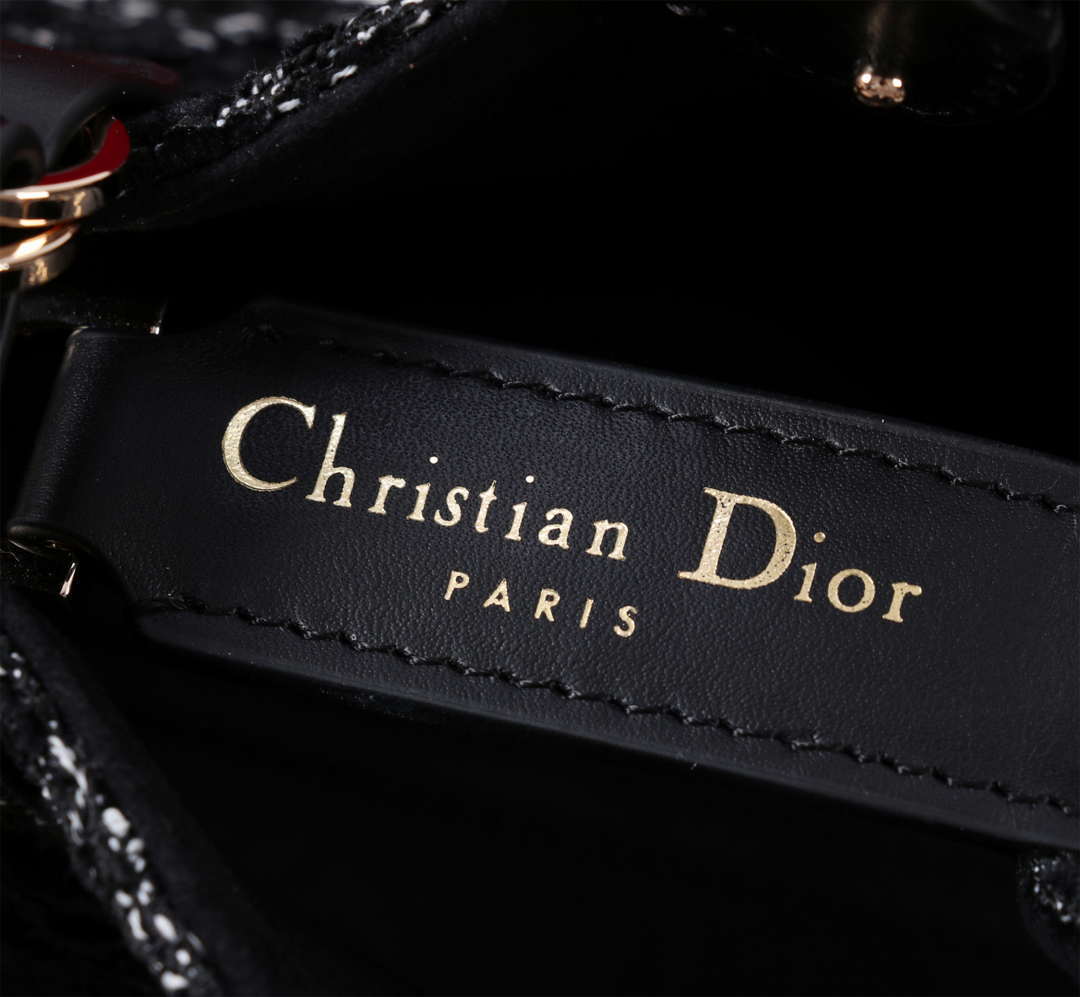 Dior M2822 Small Dior Toujours Bag Black Tweed with White Cannage Motif
