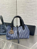 Dior M2822 Small Dior Toujours Bag Blue Denim Dior Oblique Jacquard