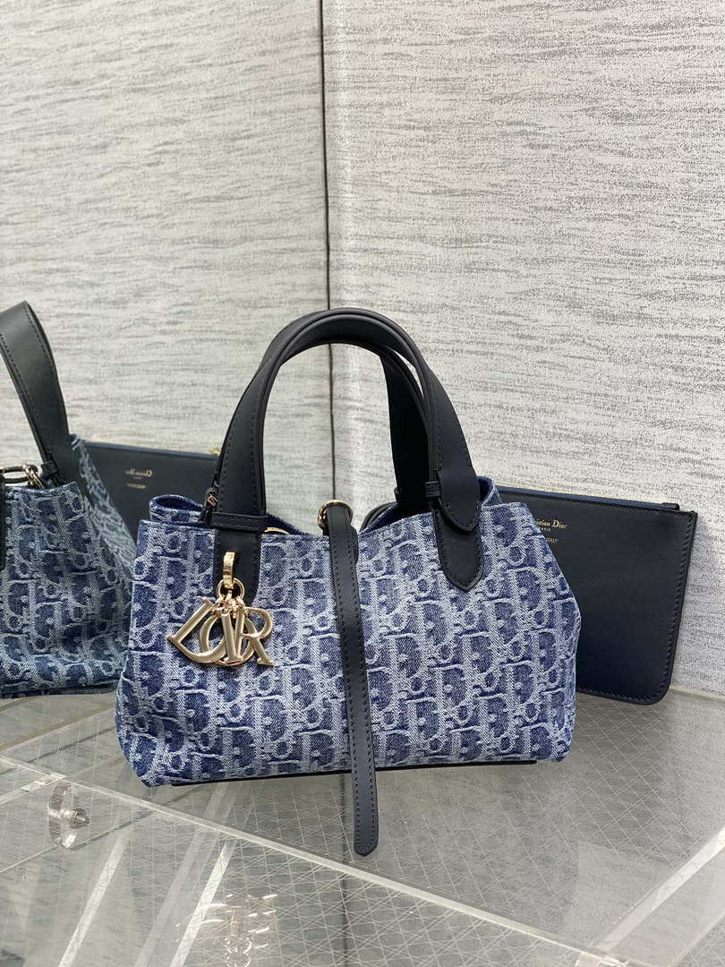 Dior M2822 Small Dior Toujours Bag Blue Denim Dior Oblique Jacquard