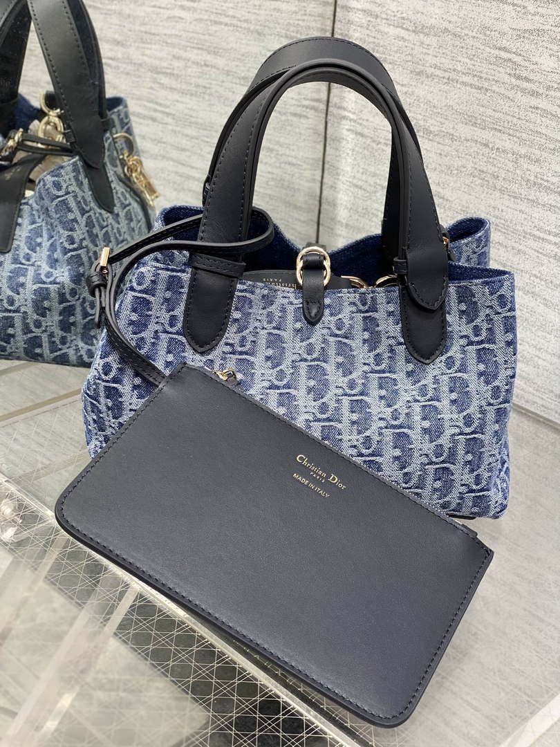 Dior M2822 Small Dior Toujours Bag Blue Denim Dior Oblique Jacquard
