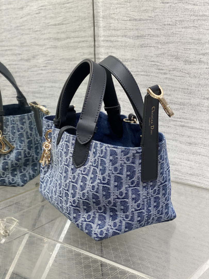 Dior M2822 Small Dior Toujours Bag Blue Denim Dior Oblique Jacquard