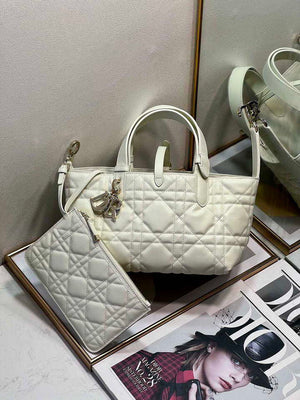 Dior M2822 Small Dior Toujours Bag White Macrocannage Calfskin - Default Title - View 3