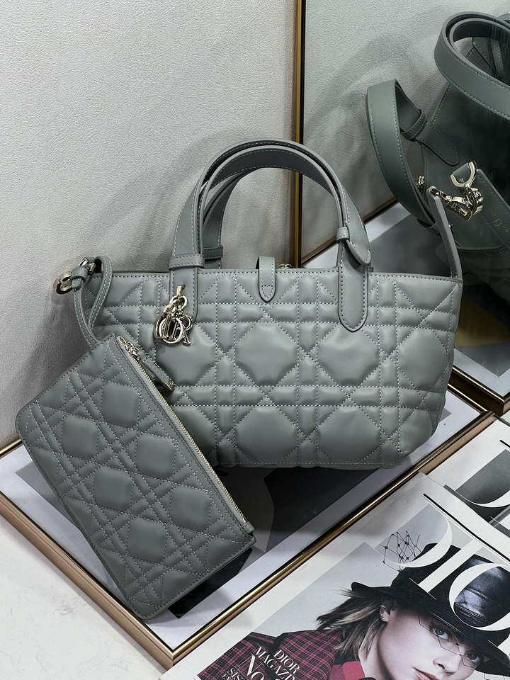 Dior M2822 Small Dior Toujours Bag Blue Macrocannage Calfskin - Default Title - View 3