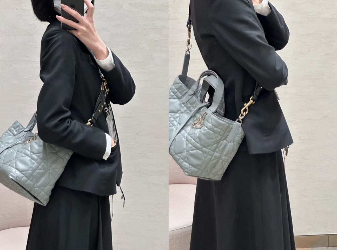 Dior M2822 Small Dior Toujours Bag Blue Macrocannage Calfskin