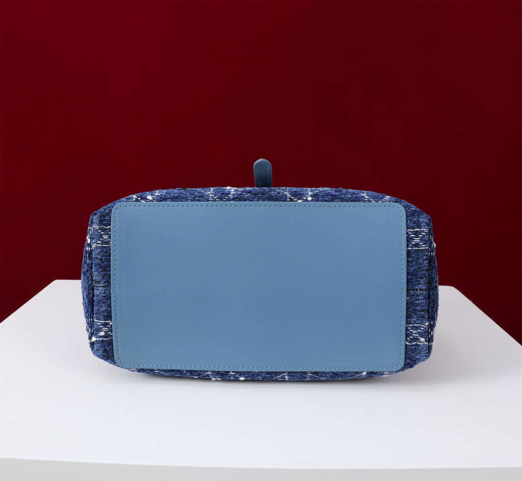 Dior M2822 Small Dior Toujours Bag Denim Blue Tweed with White Cannage Motif