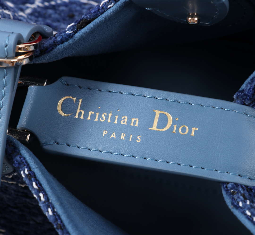 Dior M2822 Small Dior Toujours Bag Denim Blue Tweed with White Cannage Motif