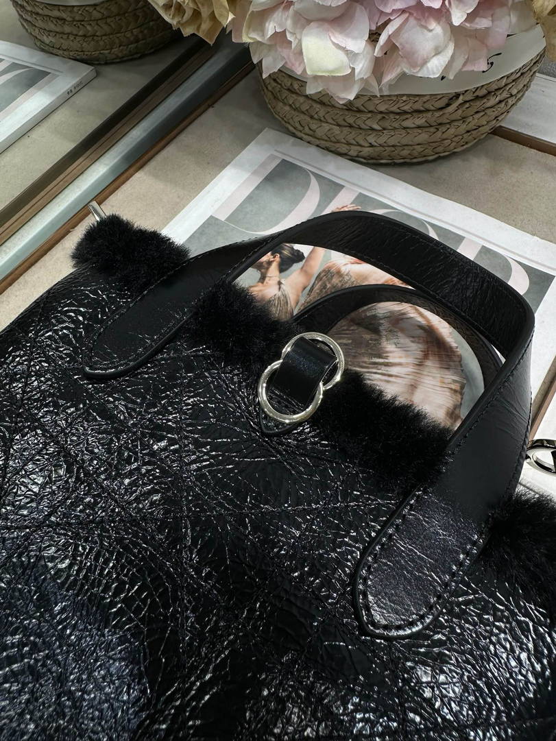 Dior M2835 Small Dior Toujours Bag Black Macrocannage Crinkled Calfskin and Merino Wool