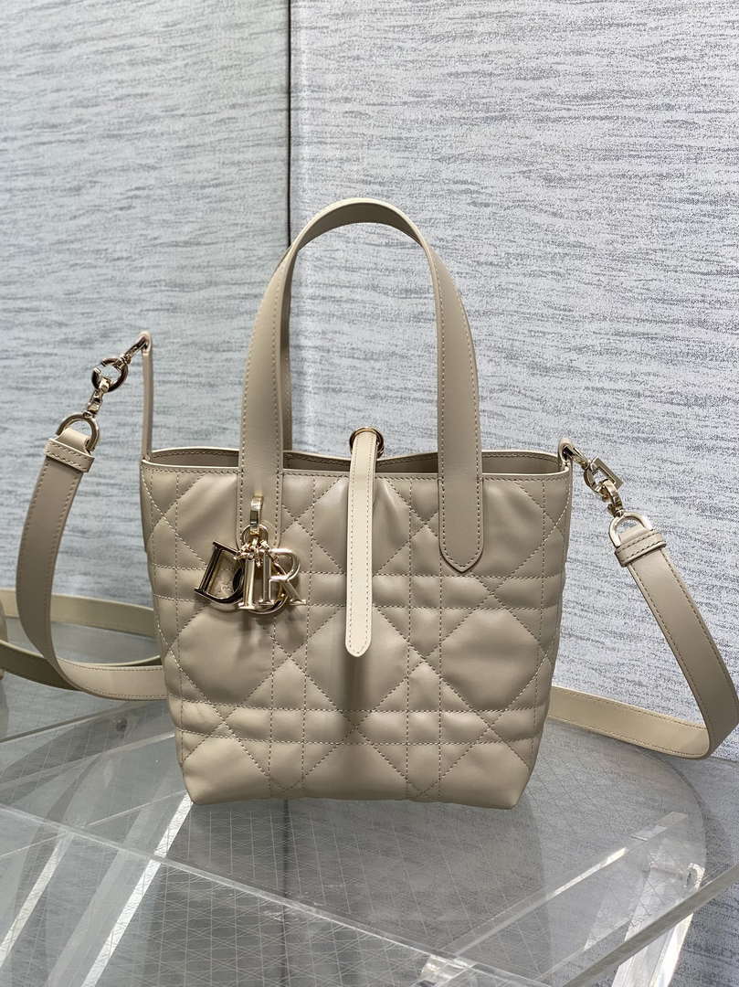 Dior M2835 Small Dior Toujours Vertical Tote Bag Apricot Macrocannage Calfskin
