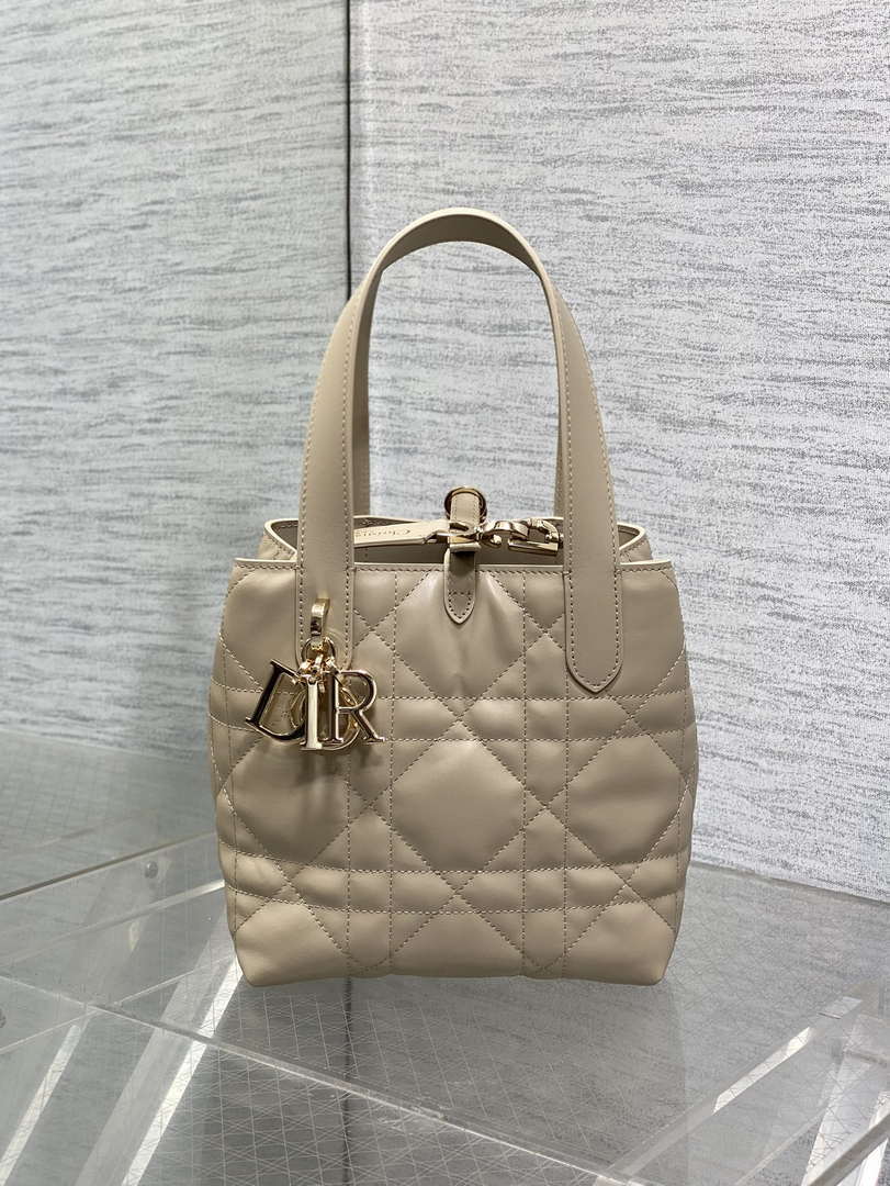 Dior M2835 Small Dior Toujours Vertical Tote Bag Apricot Macrocannage Calfskin