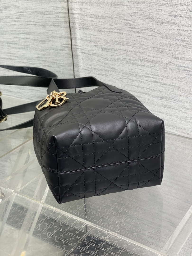 Dior M2835 Small Dior Toujours Vertical Tote Bag Black Macrocannage Calfskin