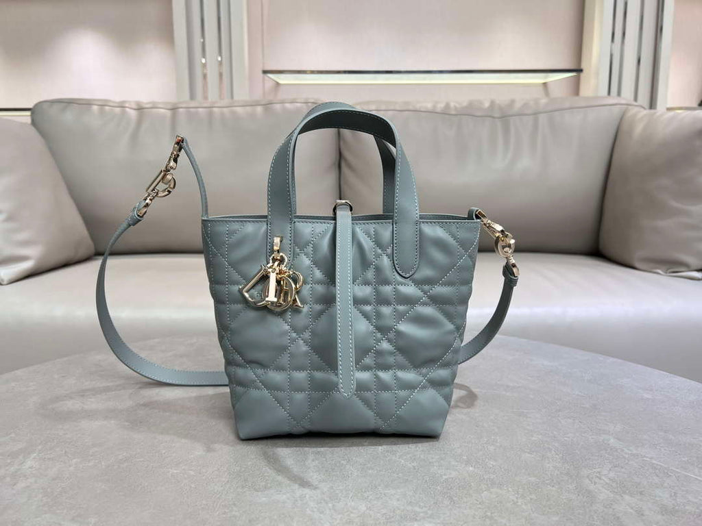 Dior M2835 Small Dior Toujours Vertical Tote Bag Blue Macrocannage Calfskin