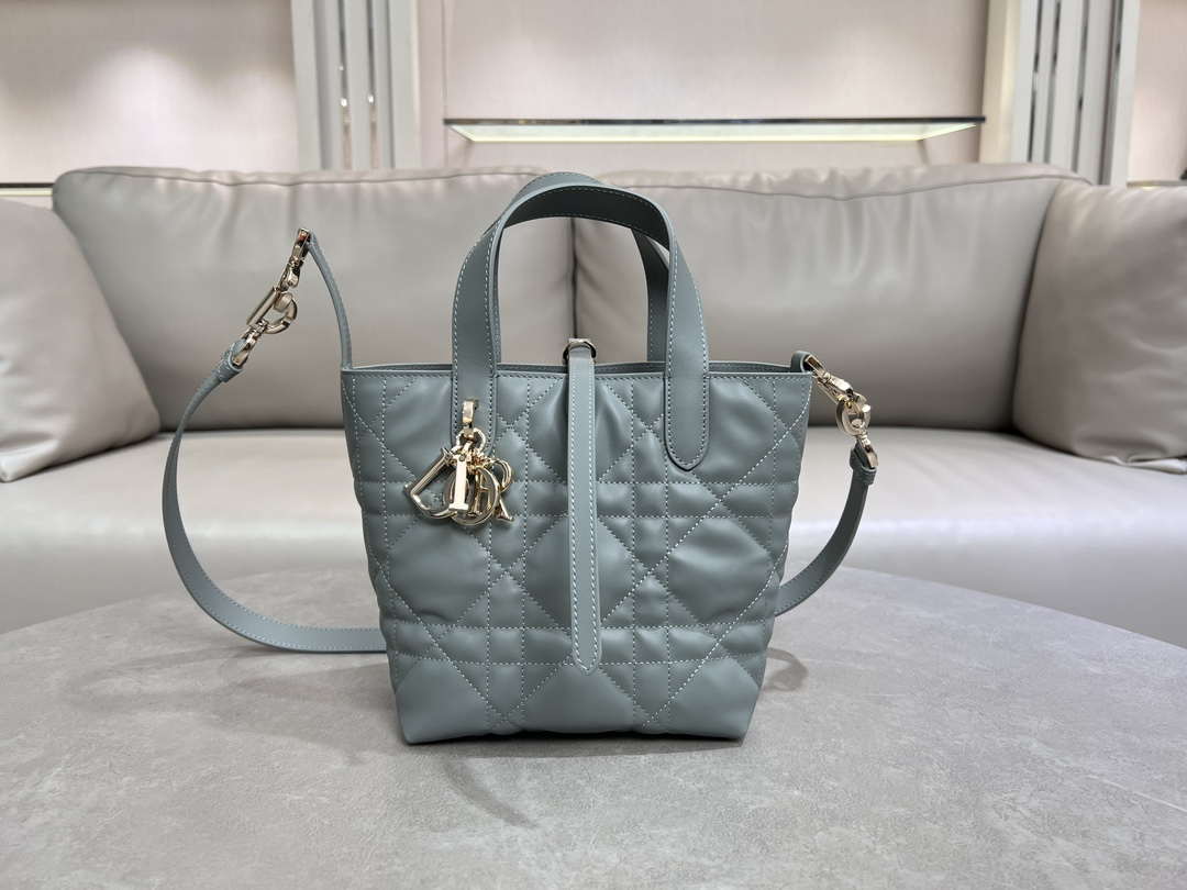 Dior M2835 Small Dior Toujours Vertical Tote Bag Blue Macrocannage Calfskin