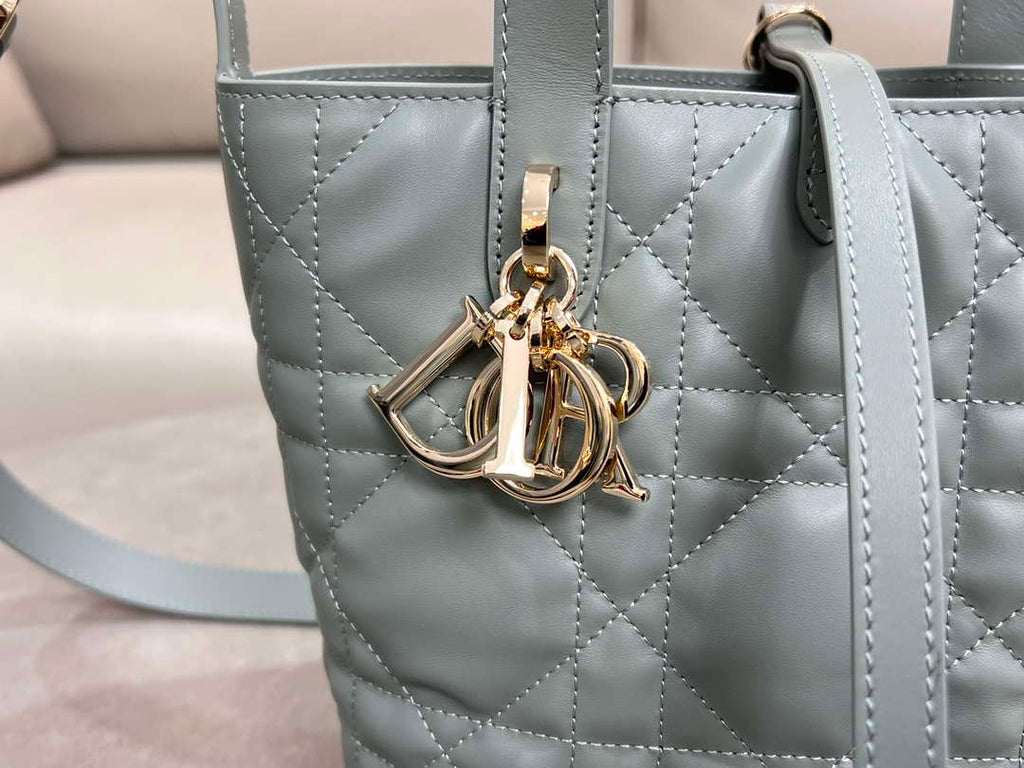 Dior M2835 Small Dior Toujours Vertical Tote Bag Blue Macrocannage Calfskin