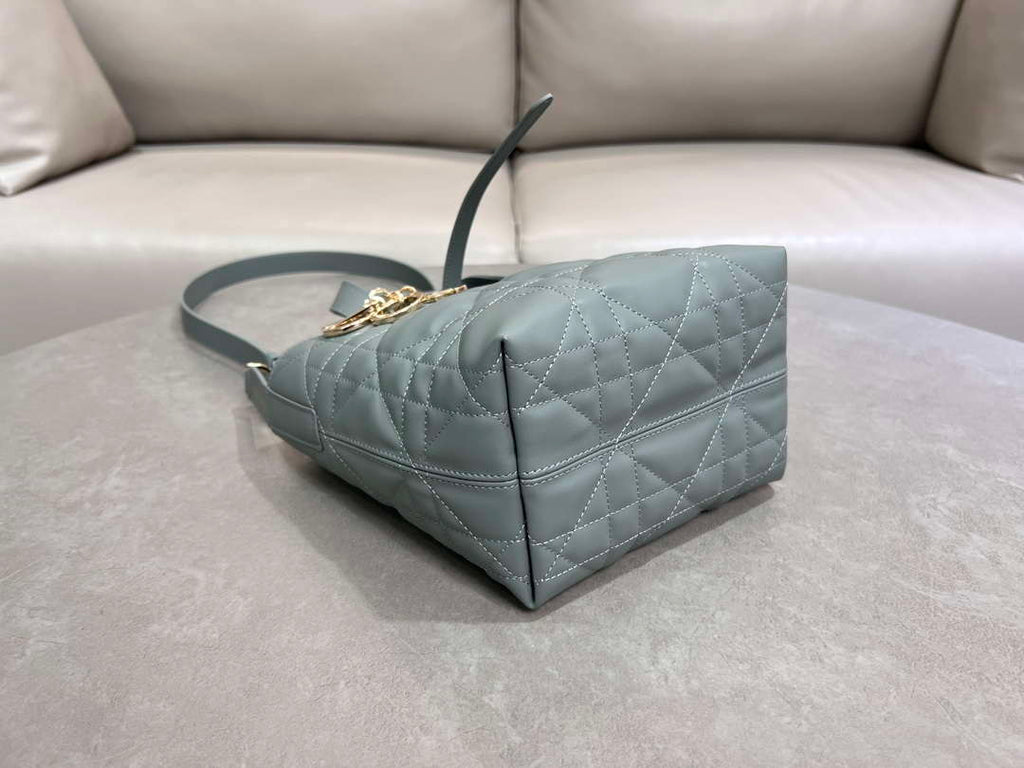 Dior M2835 Small Dior Toujours Vertical Tote Bag Blue Macrocannage Calfskin