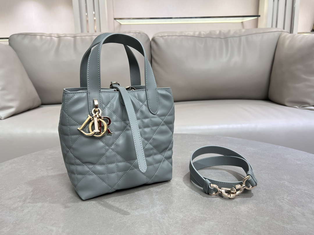 Dior M2835 Small Dior Toujours Vertical Tote Bag Blue Macrocannage Calfskin