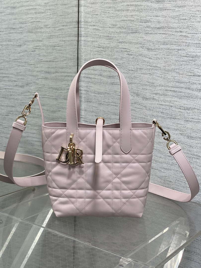 Dior M2835 Small Dior Toujours Vertical Tote Bag Pink Macrocannage Calfskin