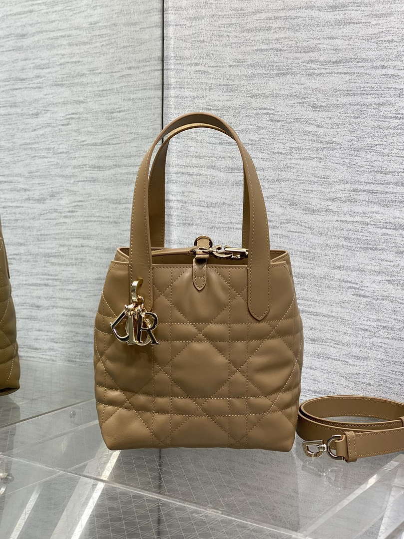 Dior M2835 Small Dior Toujours Vertical Tote Bag Sand Macrocannage Calfskin