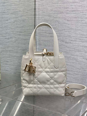 Dior M2835 Small Dior Toujours Vertical Tote Bag White Macrocannage Calfskin - Default Title - View 2