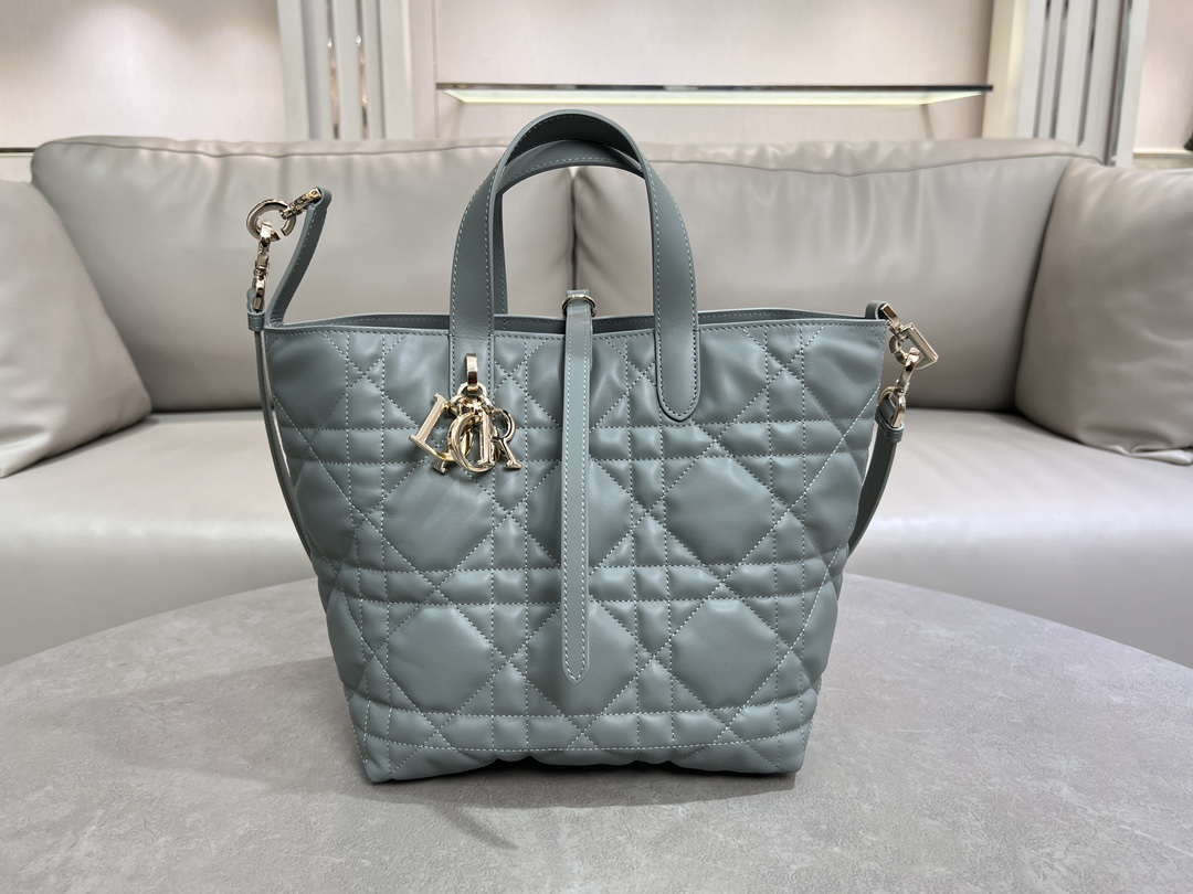 Dior M2836 Medium Dior Toujours Vertical Tote Bag Blue Macrocannage Calfskin