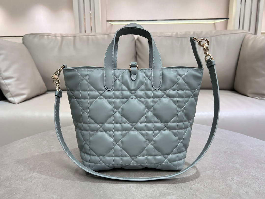 Dior M2836 Medium Dior Toujours Vertical Tote Bag Blue Macrocannage Calfskin