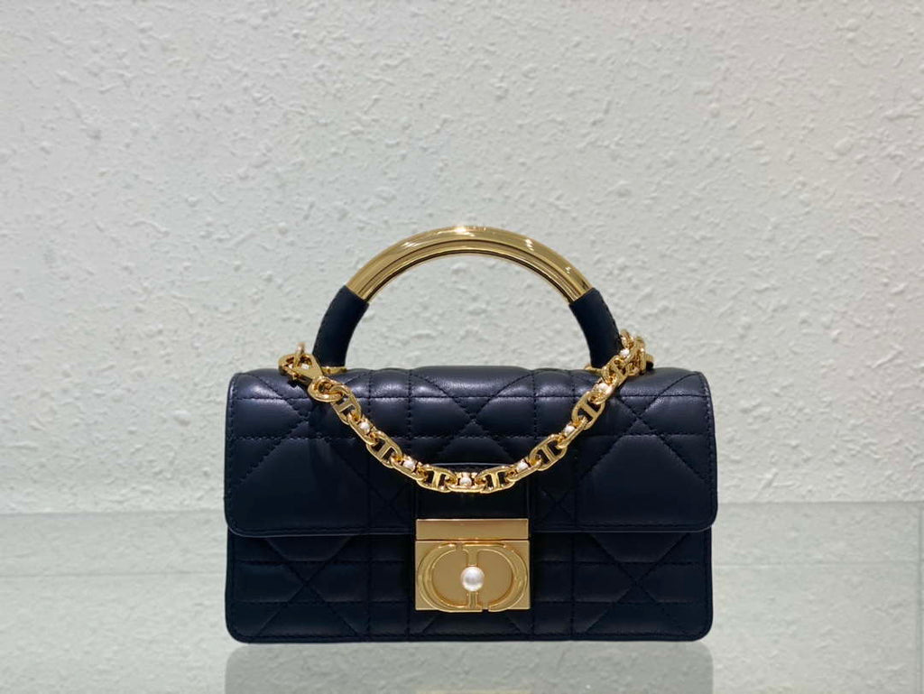 Dior M4401 Mini Dior Ange Bag Black Macrocannage Calfskin