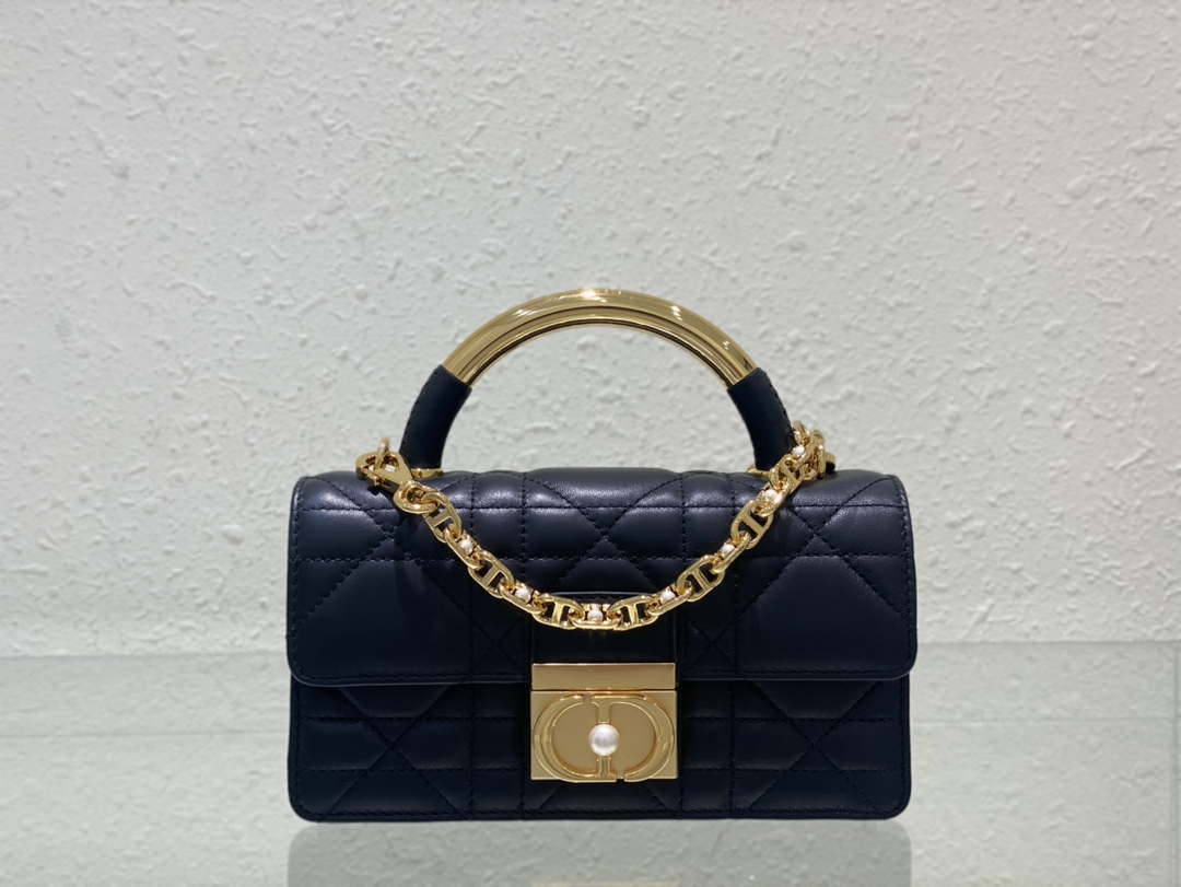 Dior M4401 Mini Dior Ange Bag Black Macrocannage Calfskin