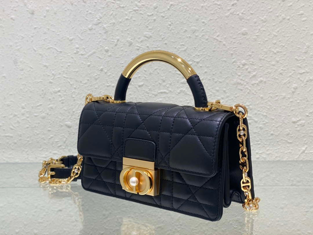 Dior M4401 Mini Dior Ange Bag Black Macrocannage Calfskin