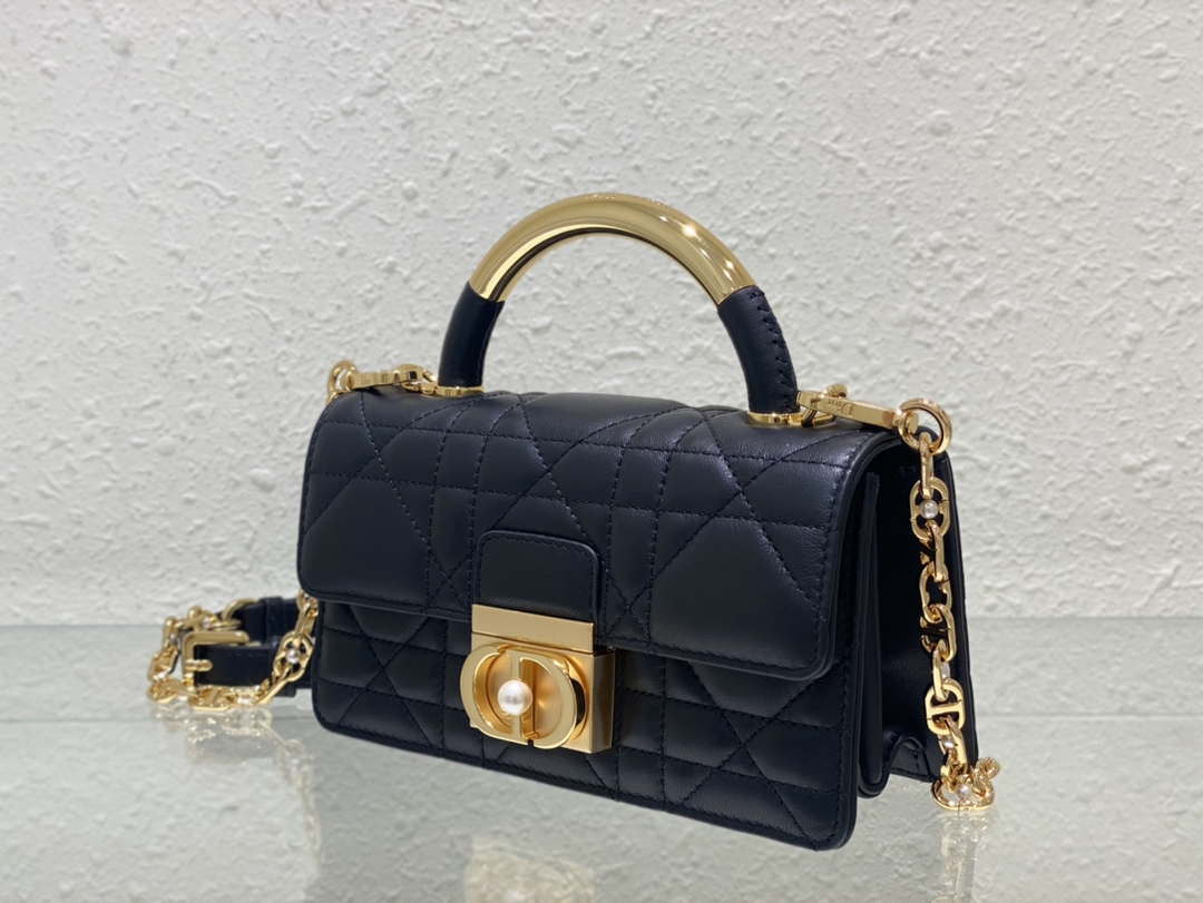 Dior M4401 Mini Dior Ange Bag Black Macrocannage Calfskin - Default Title - View 3