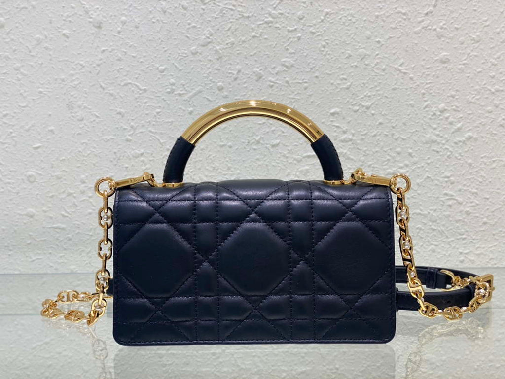 Dior M4401 Mini Dior Ange Bag Black Macrocannage Calfskin